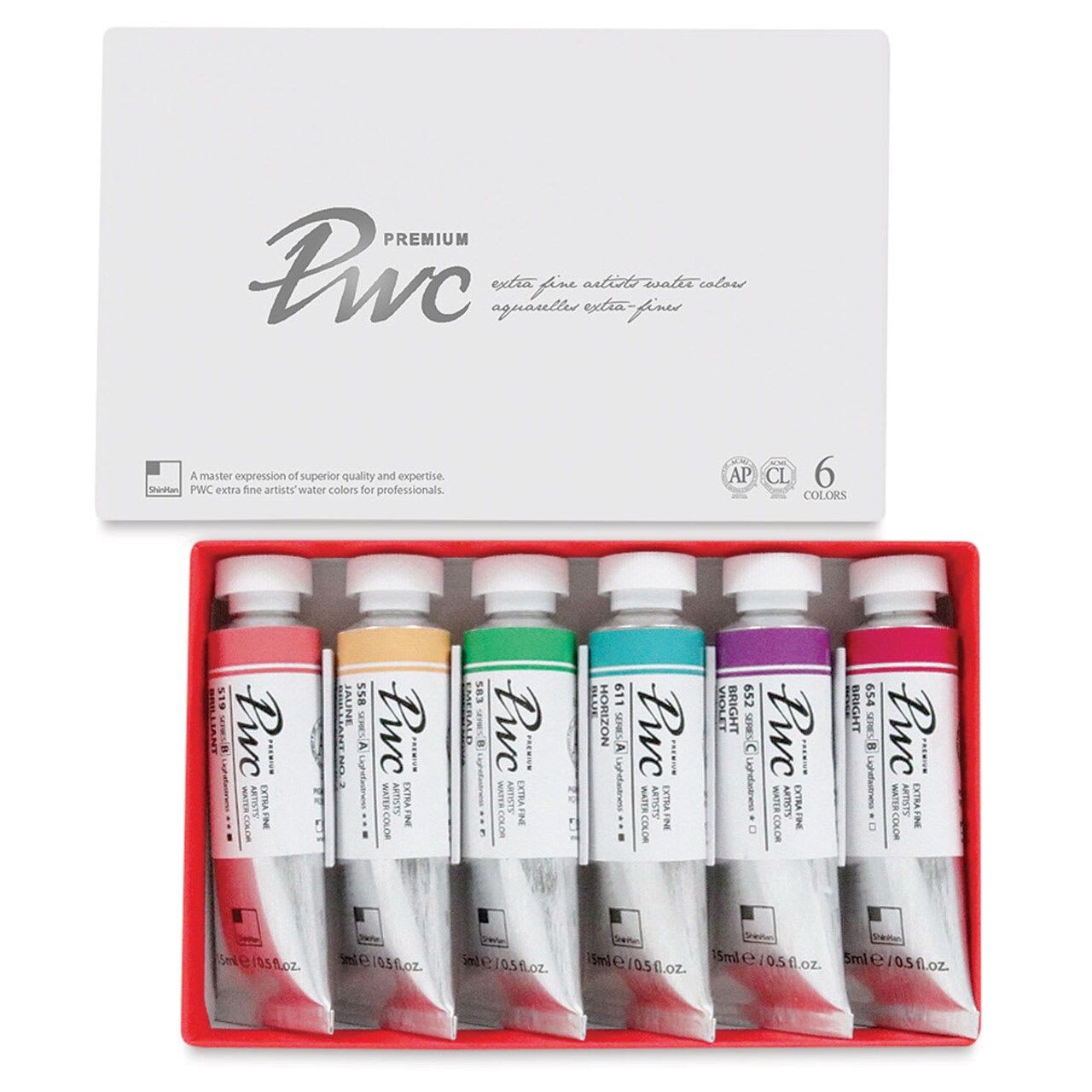 PWC Extra Fine Professional Watercolor - Set of 6, Tint B, Assorted Colors, 15 ml